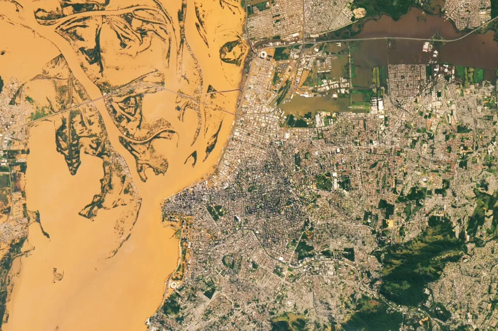 Chuvas no RS: Nasa divulga imagens de satélite que mostram antes e depois